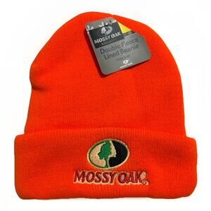 Mossy Oak Blaze Orange Double Fleece Lined Knit Beanie Hat One Size NWT